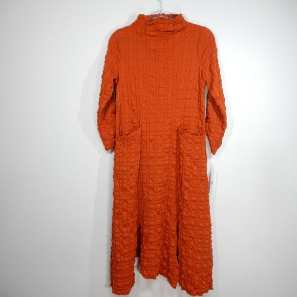 IC Collection Mock Neck Midi Dress Size XS Brick Slits Pockets Lagenlook NEW - Picture 5 of 10